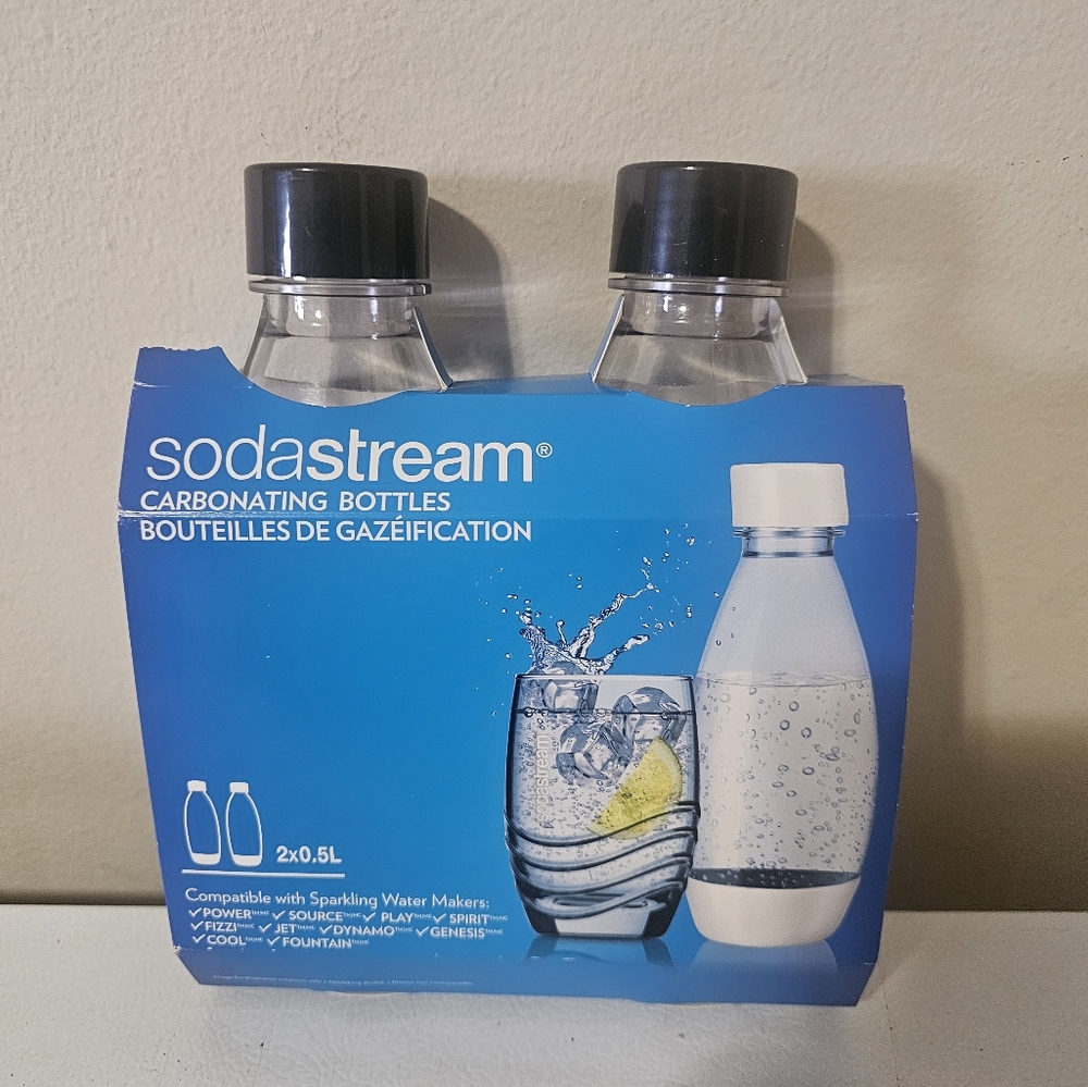 SodaStream 16.9 Oz / 0.5 Liter White Carbonating Bottles 2-Pack NEW